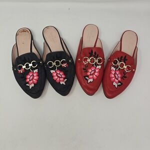 2-Kate Spade Floral Embroidered Red And Blue Driver Flats Size: US 6.5 (Both)